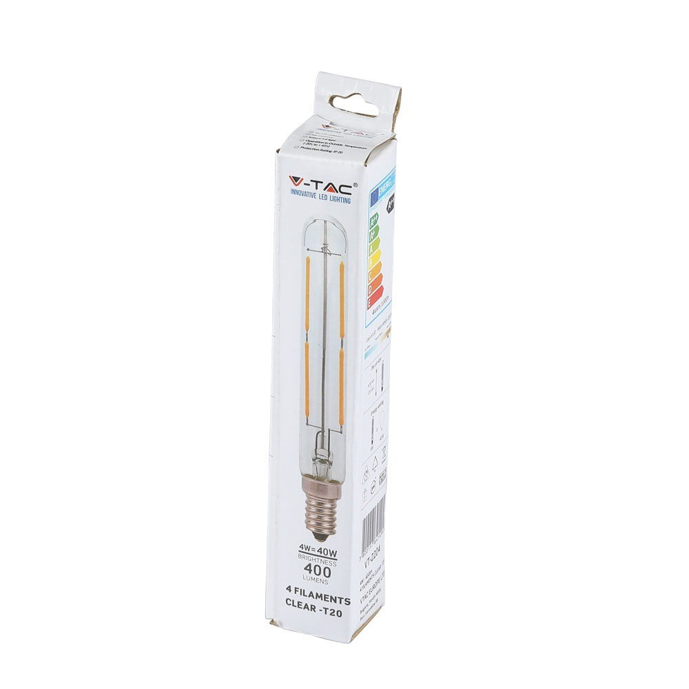 4W LED T20 Żarówka LED Filament / Klosz Przezroczysty / Barwa:6000K / Trzonek:E14