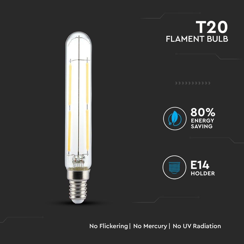 4W LED T20 Żarówka LED Filament / Klosz Przezroczysty / Barwa:6000K / Trzonek:E14