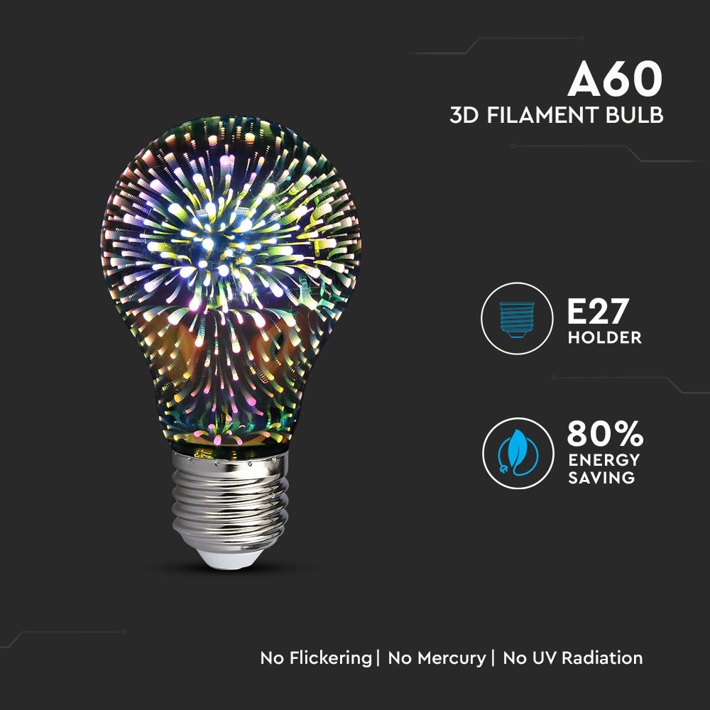 3W A60 Żarówka LED Filament 3D / Barwa:3000K / Trzonek:E27