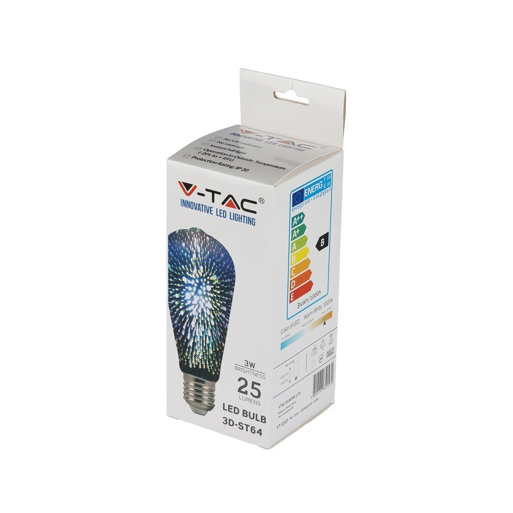 3W ST64 Żarówka LED Filament 3D / Barwa:3000K / Trzonek:E27
