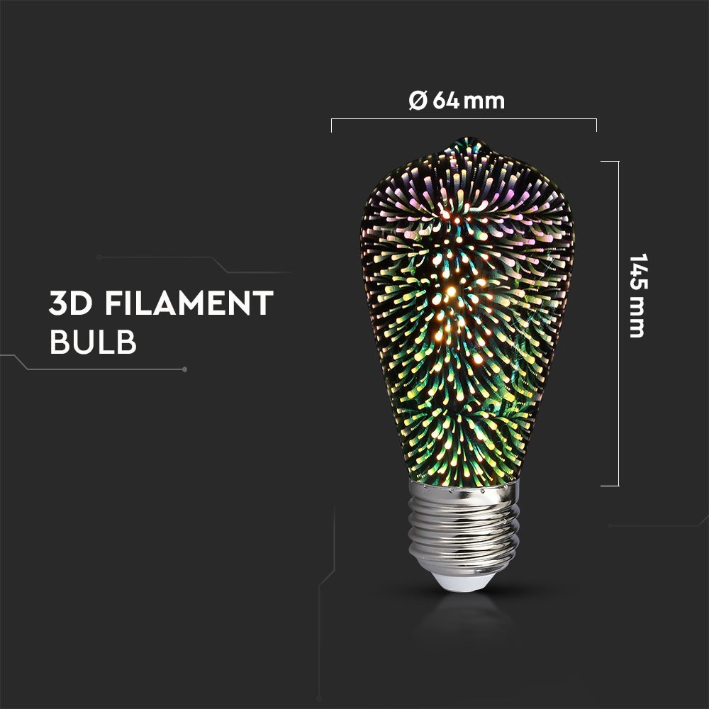 3W ST64 Żarówka LED Filament 3D / Barwa:3000K / Trzonek:E27