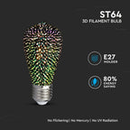 3W ST64 Żarówka LED Filament 3D / Barwa:3000K / Trzonek:E27