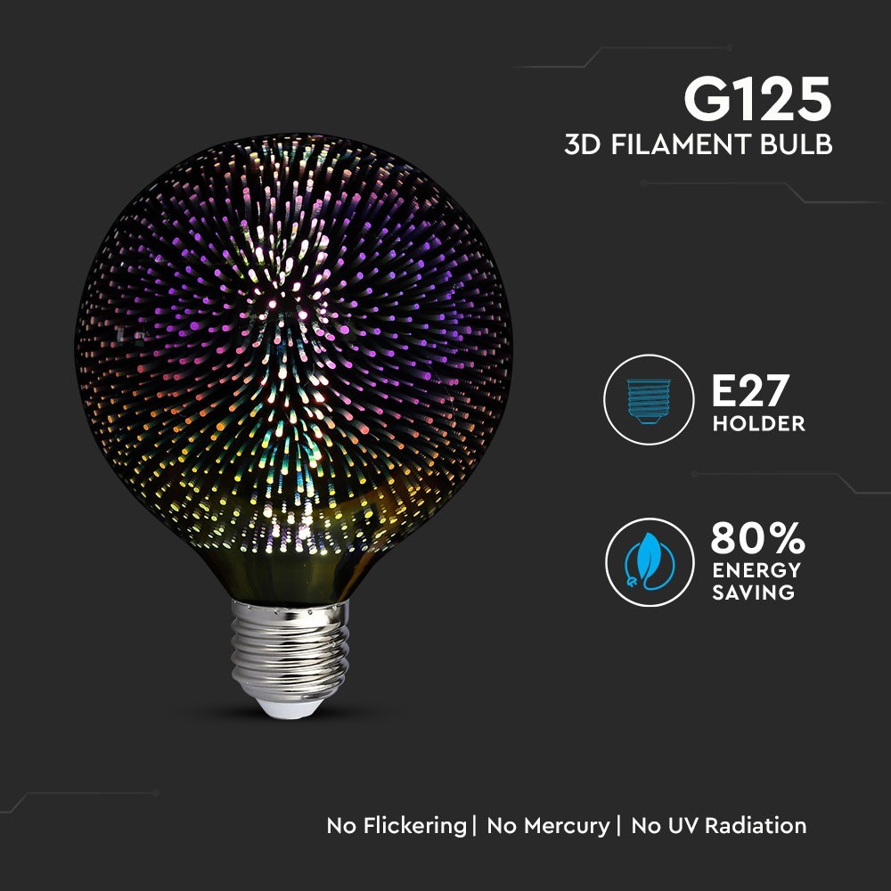 3W G125 Żarówka LED Filament 3D / Barwa:3000K / Trzonek:E27