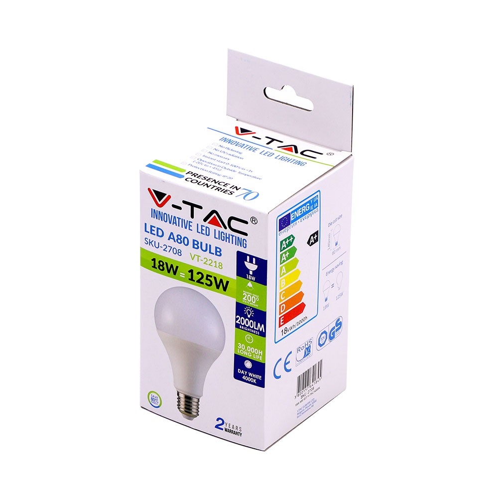 18W A80 Żarówka LED / Barwa:6400K / Trzonek:E27