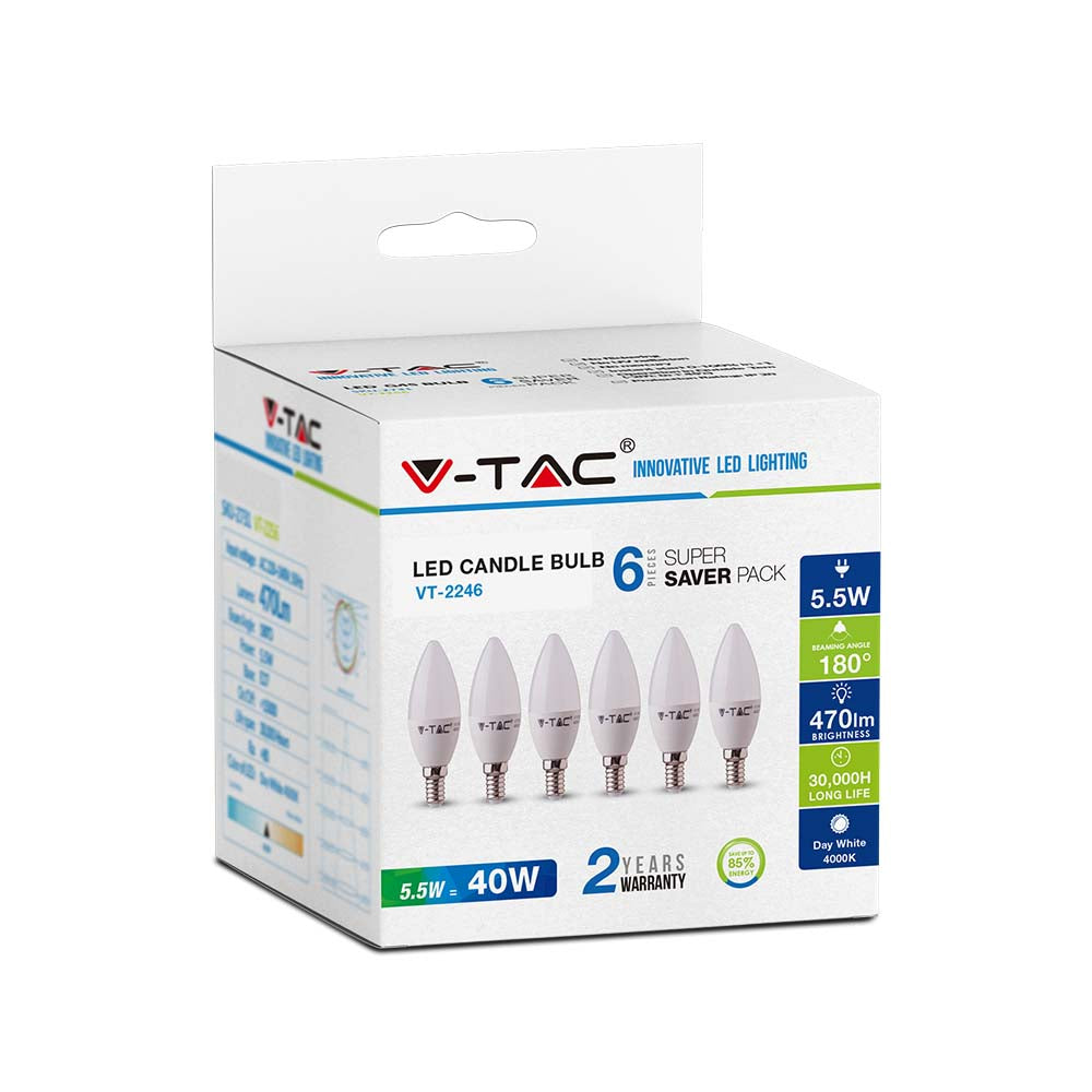 5.5W C35 Żarówka LED / Barwa:4000K / Trzonek:E14 / Opakowanie: 6szt.