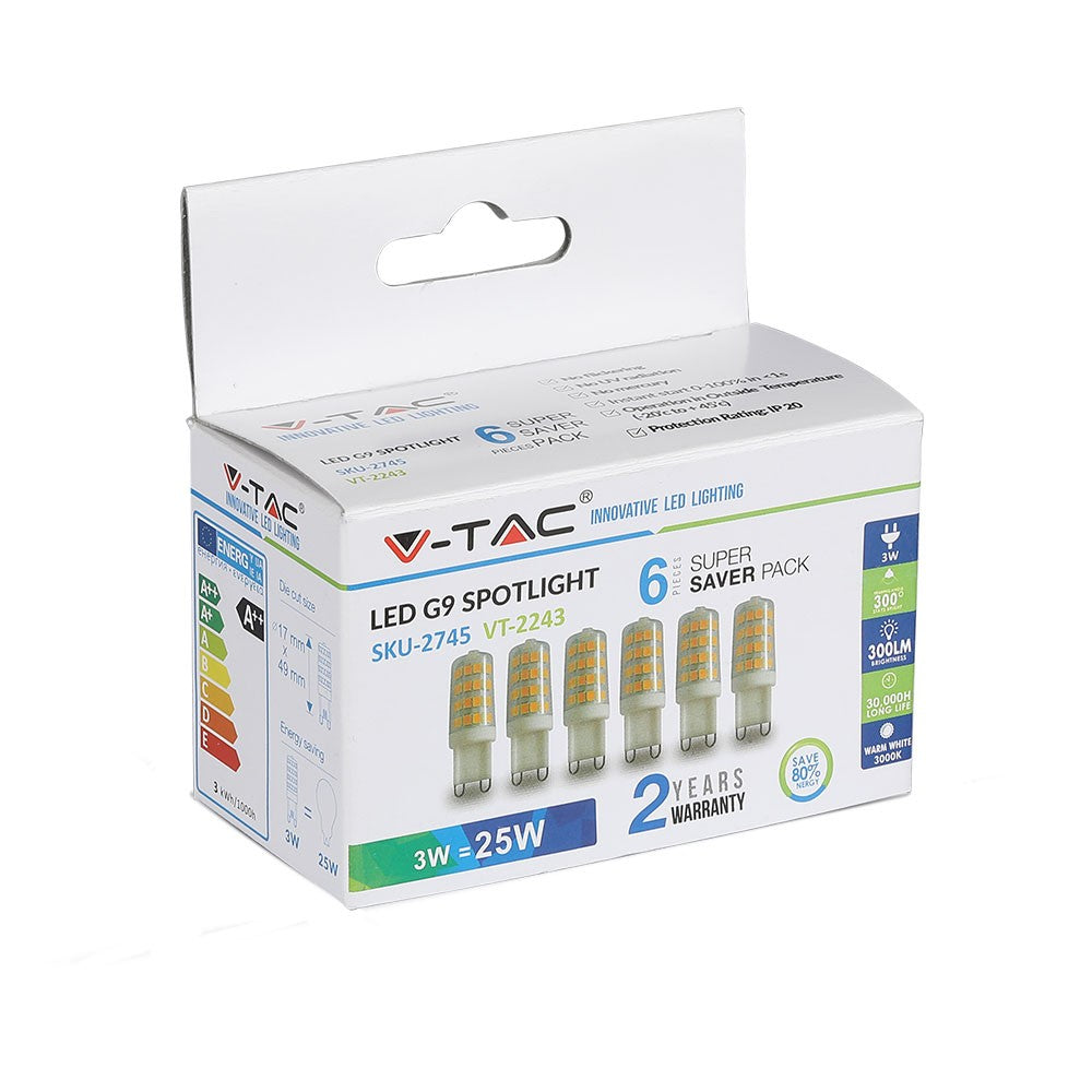 3W G9 Żarówka LED / Barwa:3000K / Trzonek:G9 / Opakowanie: 6szt.