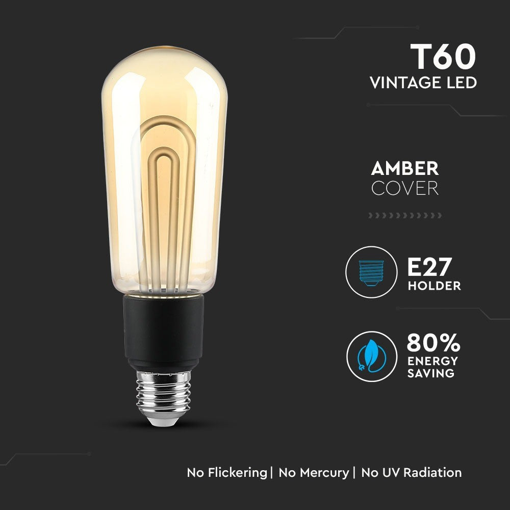 5W T60 Żarówka LED Vintge / Barwa:2200K / Trzonek:E27