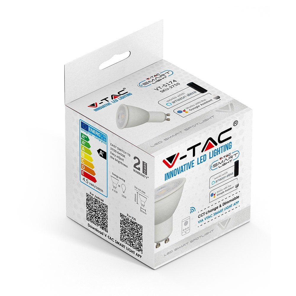 4.5W GU10 Żarówka LED Kompatybilna z Amazon Alexa i Google Home / Barwa: WW-CW / Trzonek:GU10
