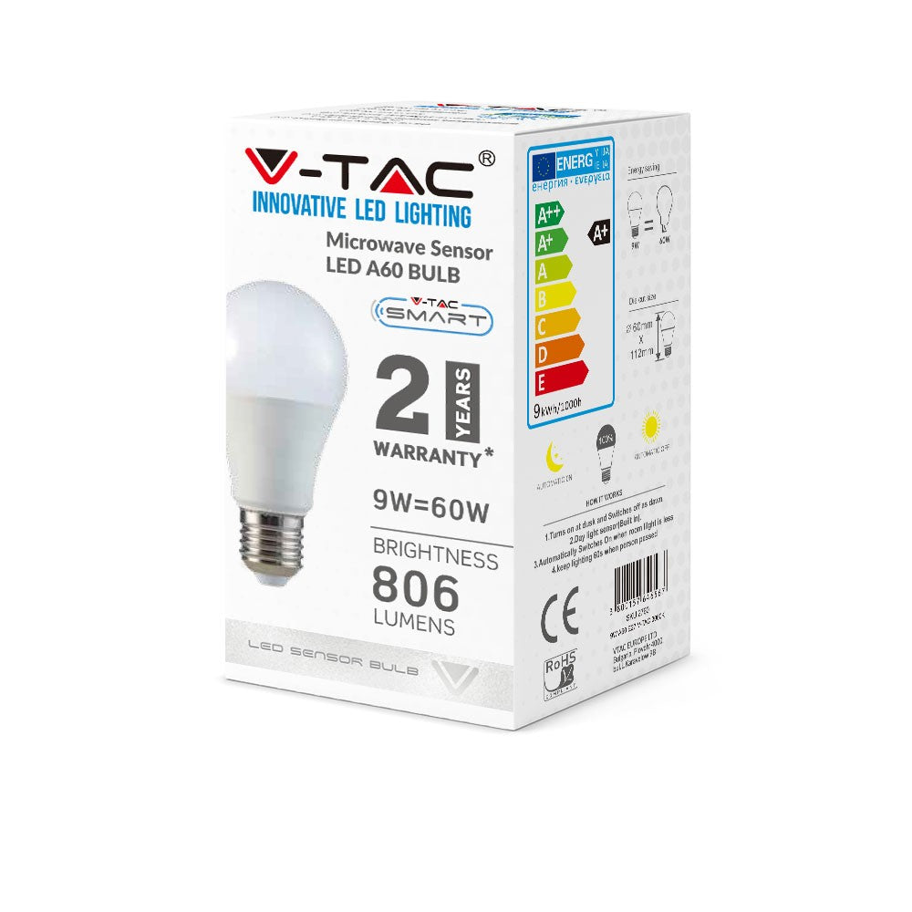 9W A60 Żarówka LED z czujnikiem mikrofalowy / Barwa:4000K / Trzonek:E27