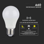 11W A60 Żarówka LED z czujnikiem mikrofalowy / Barwa:3000K / Trzonek:E27