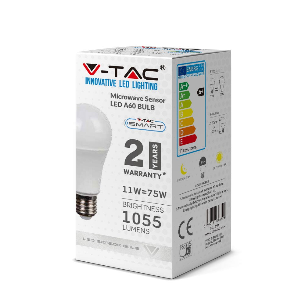 11W A60 Żarówka LED z czujnikiem mikrofalowy / Barwa:6400K / Trzonek:E27