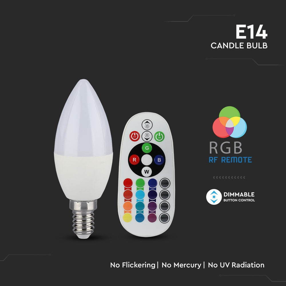 3.5W C35 Żarówka LED sterowana pilotem / Barwa:RGB+4000K / Ściemniana / Trzonek:E14