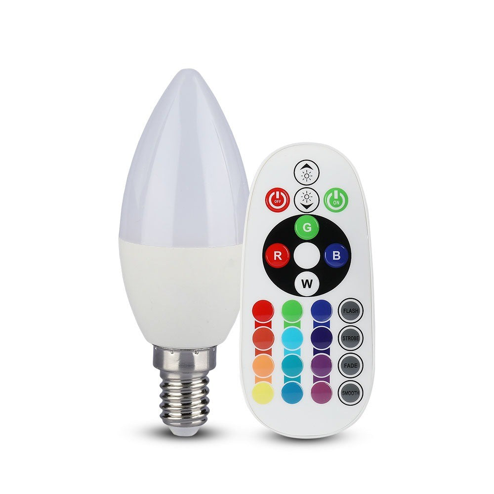 3.5W C35 Żarówka LED sterowana pilotem / Barwa:RGB+4000K / Ściemniana / Trzonek:E14