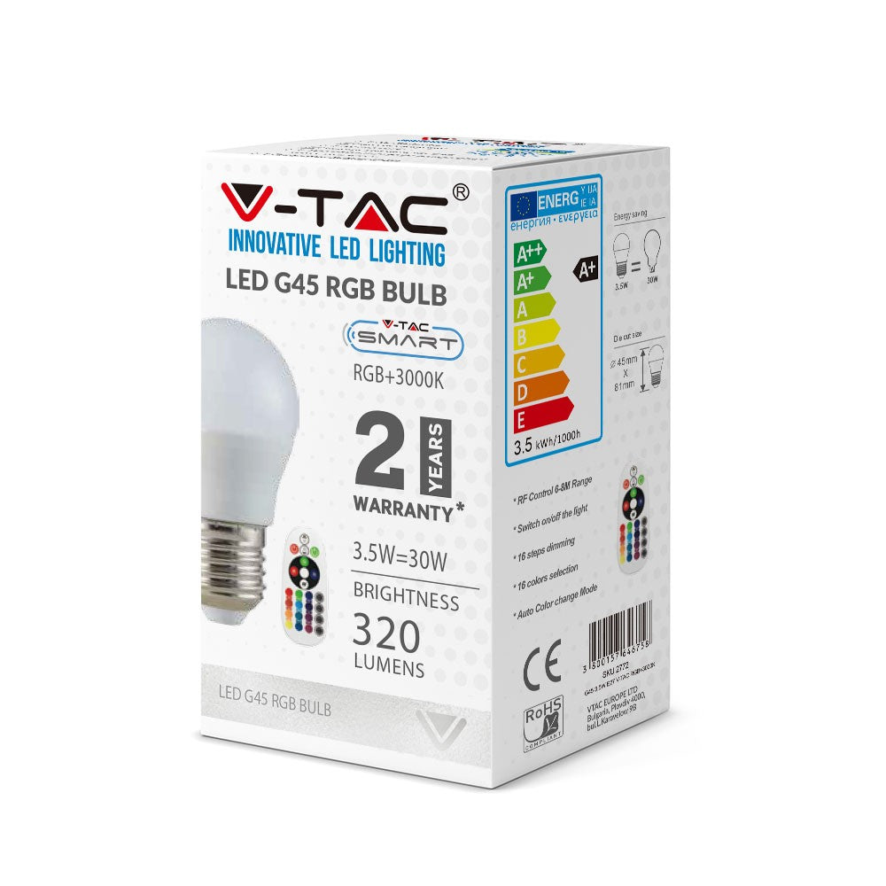 3.5W G45 Żarówka LED sterowana pilotem / Barwa:RGB+3000K / Trzonek:E27