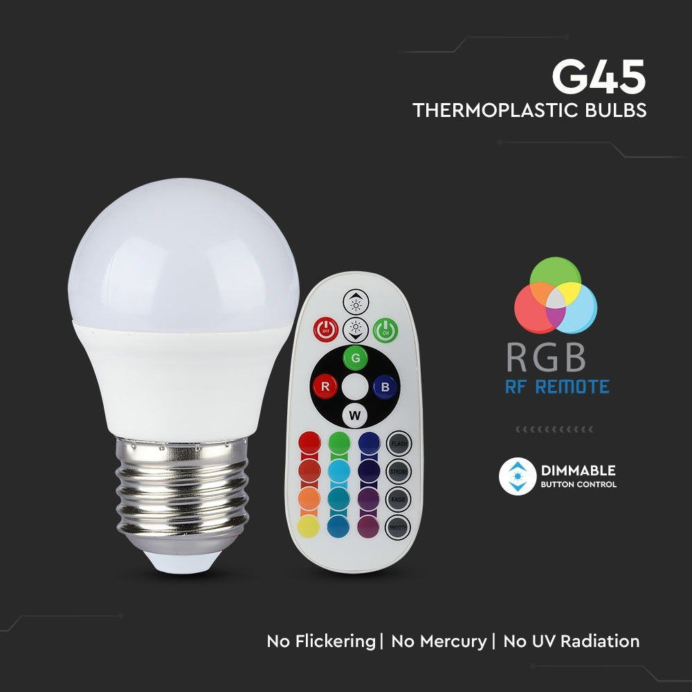 3.5W G45 Żarówka LED sterowana pilotem / Barwa:RGB+3000K / Trzonek:E27