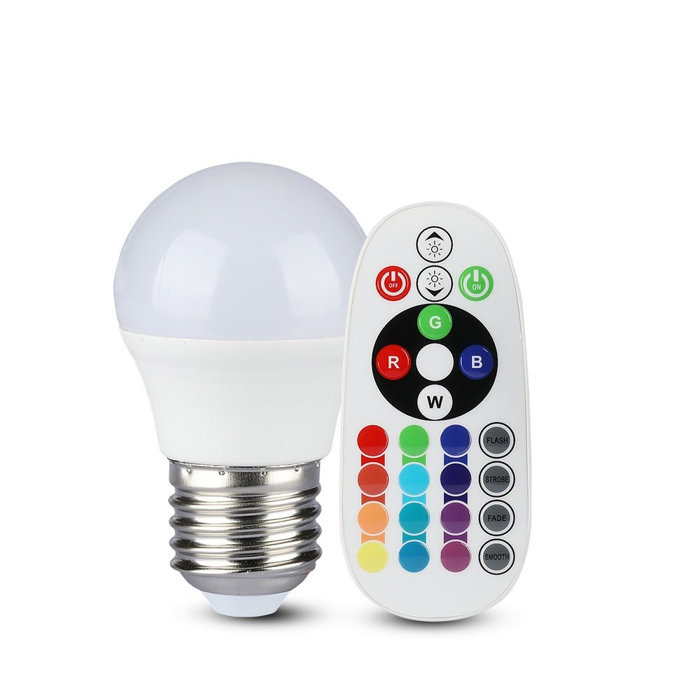 3.5W G45 Żarówka LED sterowana pilotem / Barwa:RGB+3000K / Trzonek:E27