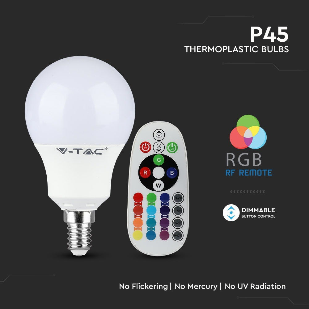 3.5W P45 Żarówka LED sterowana pilotem / Barwa:RGB+4000K / Ściemniana / Trzonek:E14