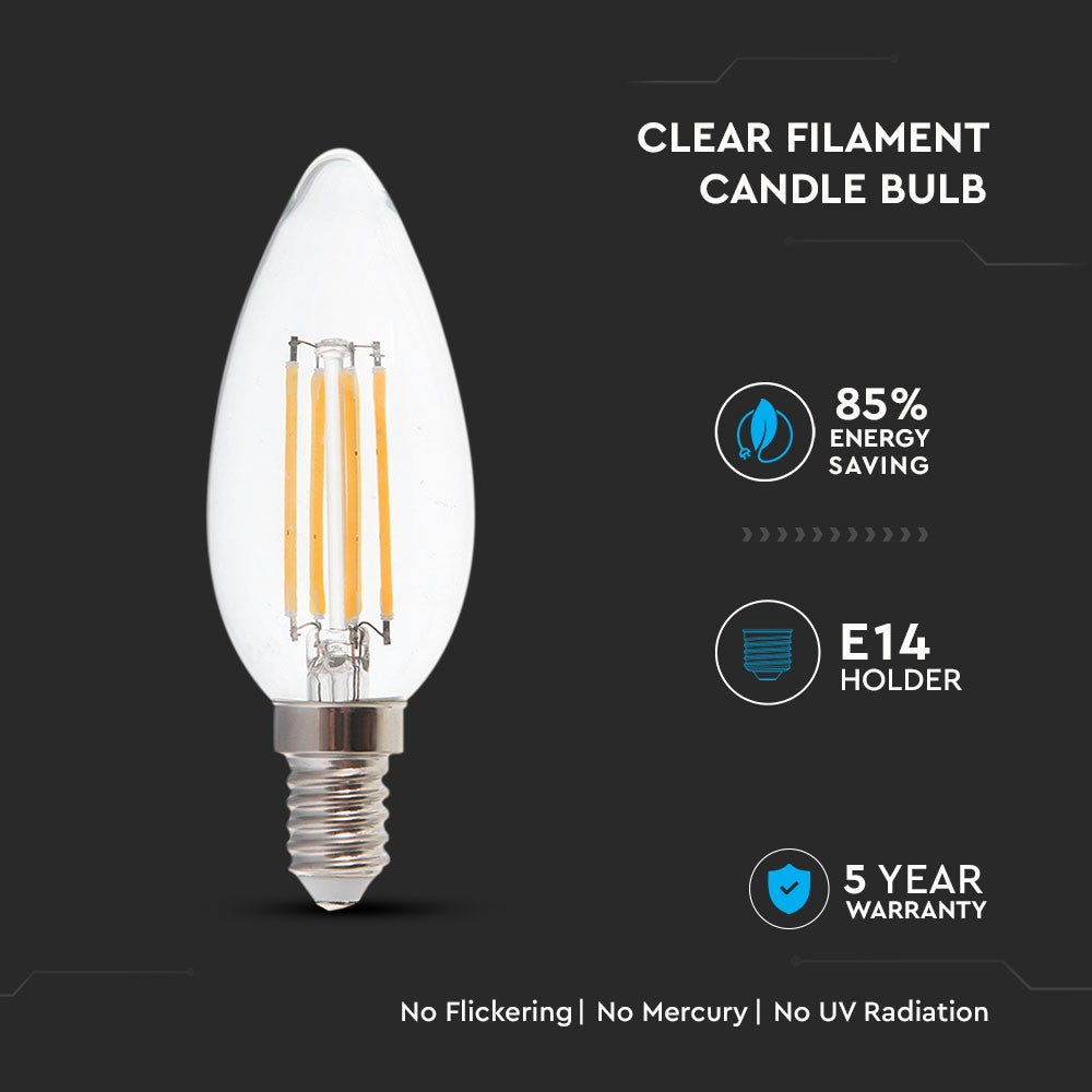 4W C35 Żarówka LED Filament / Klosz Transparentny / Chip SAMSUNG / Barwa:2700K / Ściemniana / Trzonek:E14