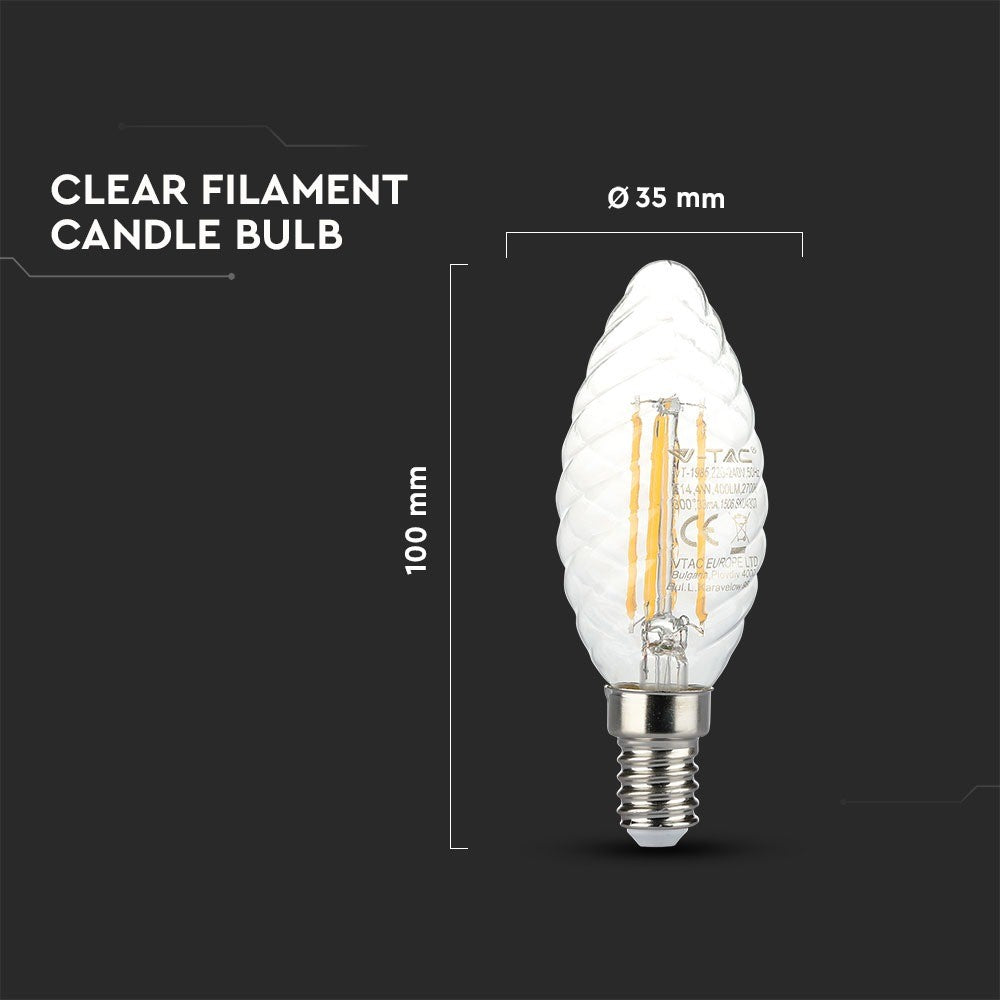 4W C35 Żarówka LED Filament Twist / Klosz Transparentny / Chip SAMSUNG / Barwa:2700K / Trzonek:E14