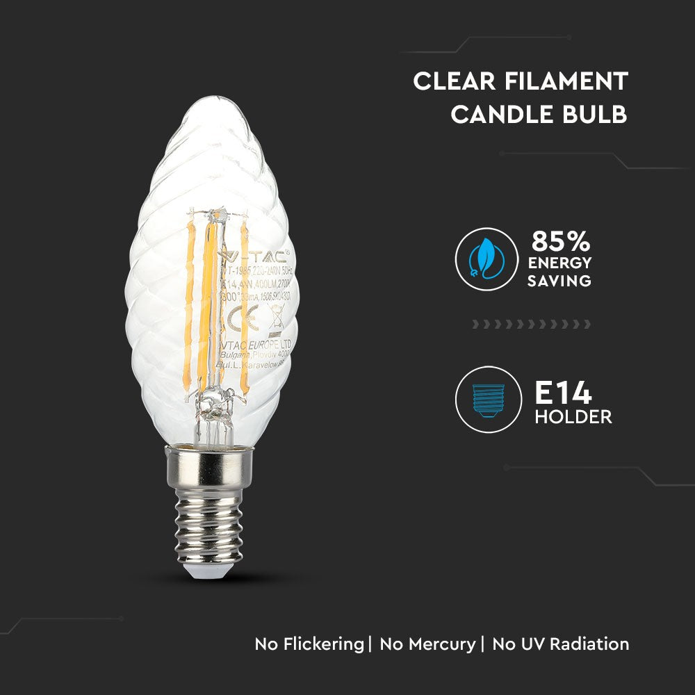 4W C35 Żarówka LED Filament Twist / Klosz Transparentny / Chip SAMSUNG / Barwa:2700K / Trzonek:E14