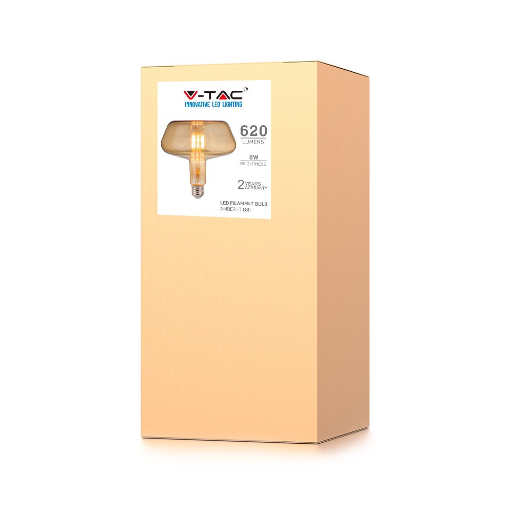 8W T180 Żarówka LED Filament / Klosz Bursztynowy / Barwa:2200K / Trzonek:E27
