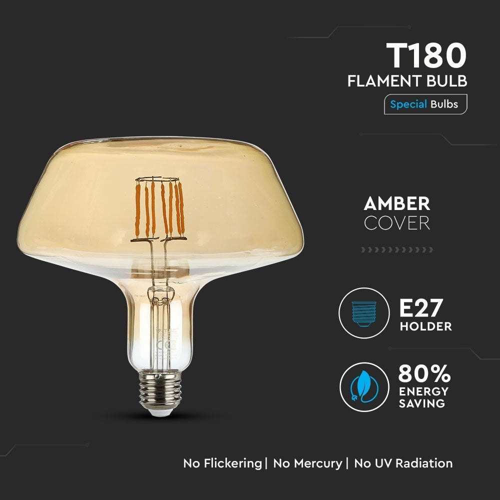 8W T180 Żarówka LED Filament / Klosz Bursztynowy / Barwa:2200K / Trzonek:E27