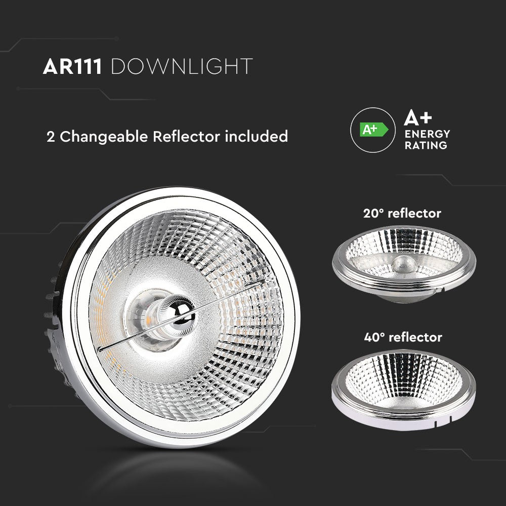 20W Reflektor AR111 / Barwa:4000K / Kąt 40' / Srebrny