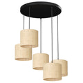Luminex Żyrandol talerz śr. 440, Rattan klosz cylindryczny śr. 180, wys. 150 5xE27 - Stal - Czarny LX-5283