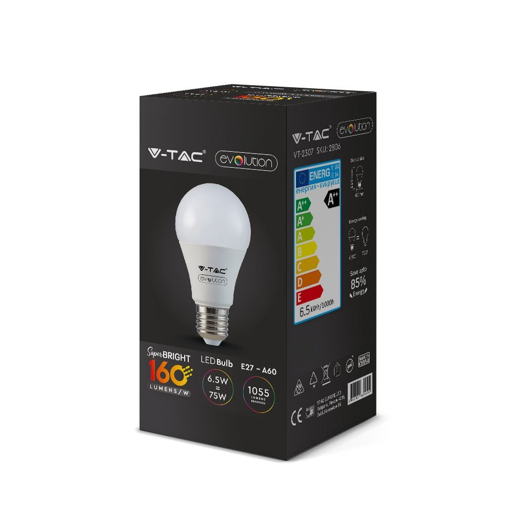 6.5W A60 Żarówka LED / Barwa:4000K / Skuteczność: 160lm/W / Trzonek:E27