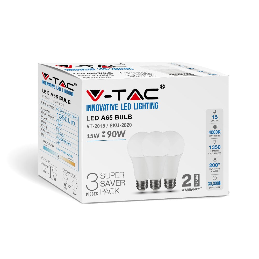 15W A65 Żarówka LED / Barwa:4000K Trzonek: E27 / Opakowanie: 3szt.