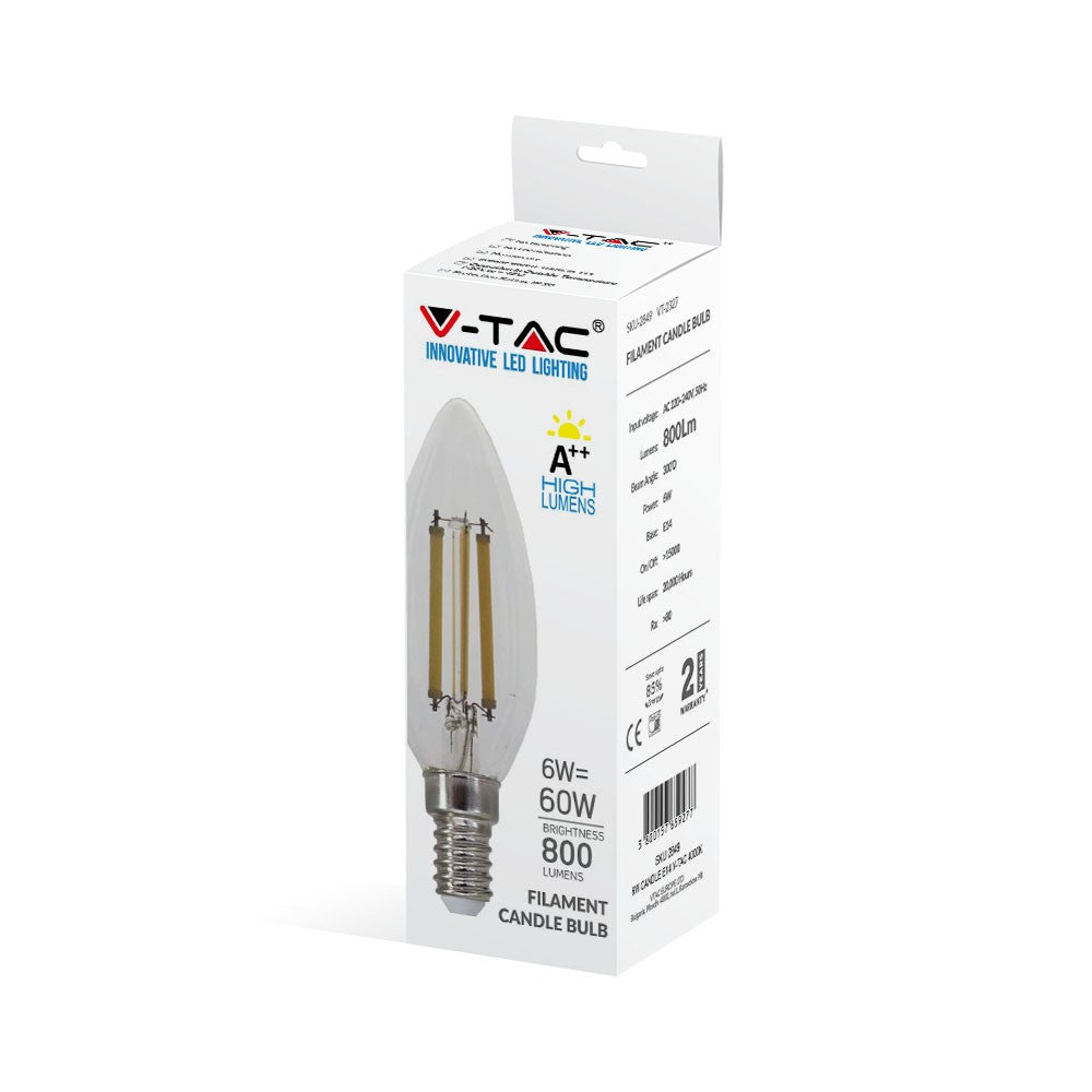 6W C35 Filament / Klosz Transparentny/ Barwa:4000K / Trzonek: E14 / Skuteczność: 130lm/W