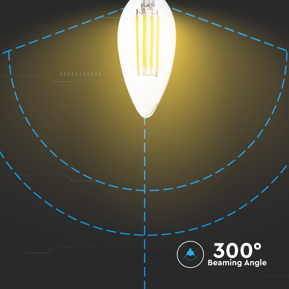 6W C35 Filament / Klosz Transparentny/ Barwa:6400K / Trzonek: E14 / Skuteczność: 130lm/W
