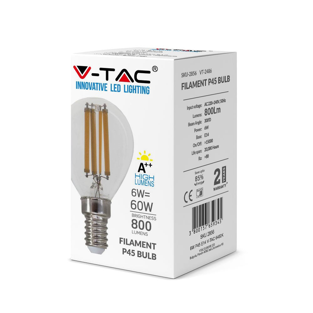 6W P45 Filament / Klosz Transparentny/ Barwa:6400K / Trzonek: E14 / Skuteczność: 130lm/W