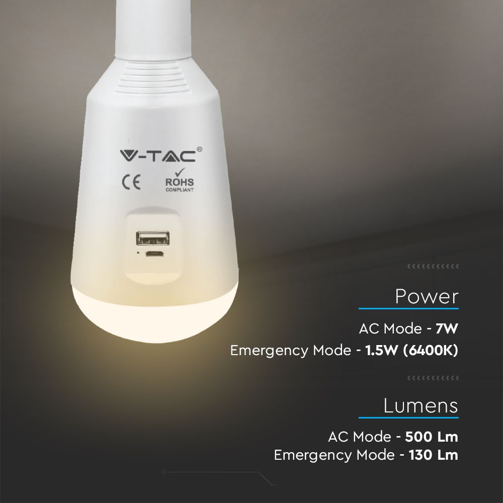 7W Żarówka LED z baterią i panelem solarnym / Chip SAMSUNG / Barwa:3w1 / Trzonek:E27