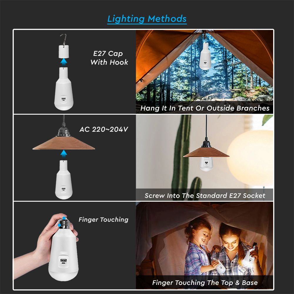 7W Żarówka LED z baterią i panelem solarnym / Chip SAMSUNG / Barwa:3w1 / Trzonek:E27