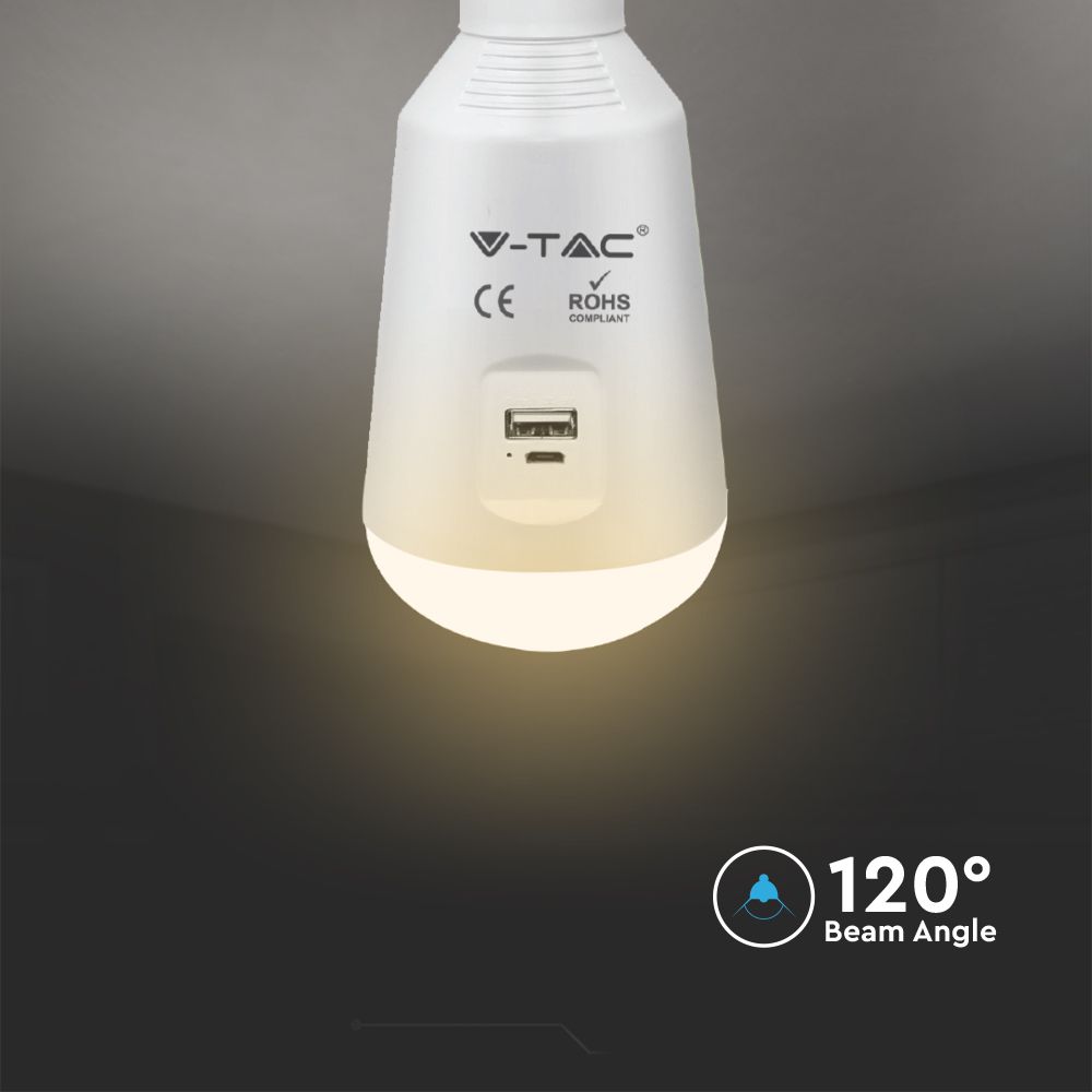 7W Żarówka LED z baterią i panelem solarnym / Chip SAMSUNG / Barwa:3w1 / Trzonek:E27