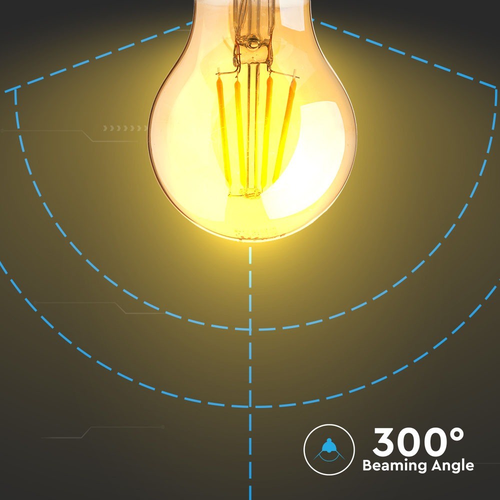 6W A60 Żarówka LED Filament / Klosz Bursztynowy / Chip SAMSUNG / Barwa:2200K / Trzonek:E27