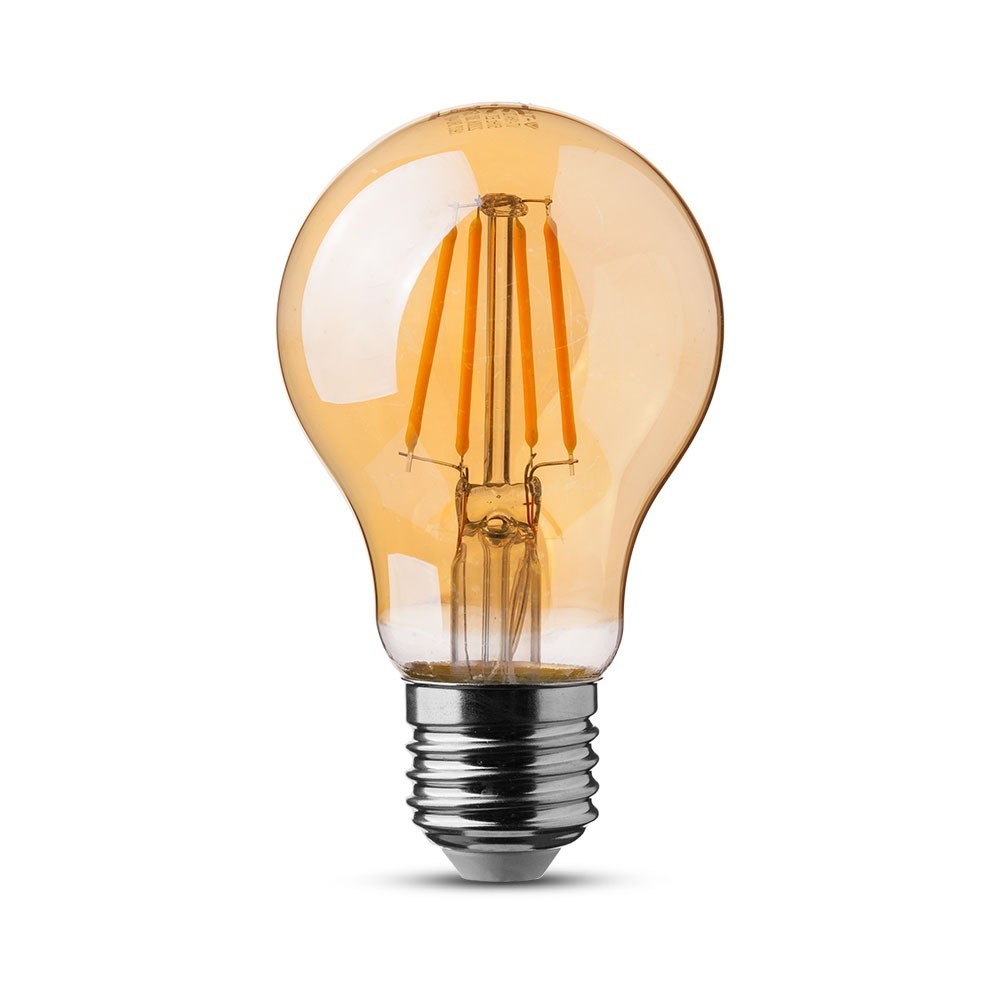6W A60 Żarówka LED Filament / Klosz Bursztynowy / Chip SAMSUNG / Barwa:2200K / Trzonek:E27