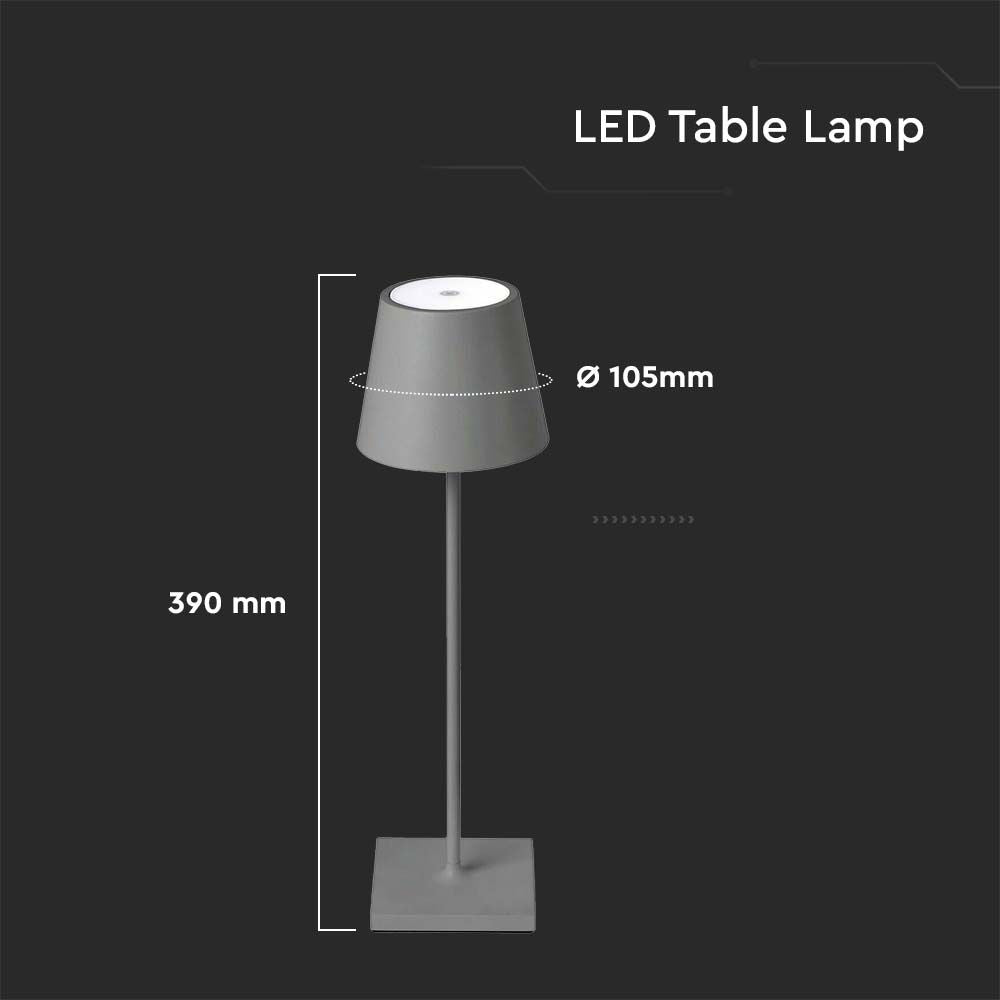 3W Lampka nocna LED zasilana bateryjnie / Ściemnianie przez dotyk / Barwa: 4000K / Obudowa: Szara