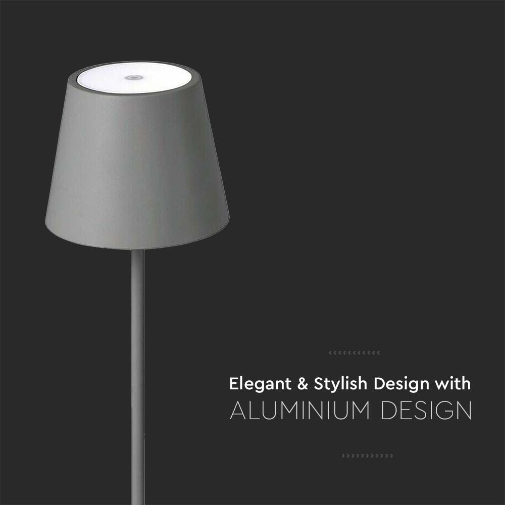 3W Lampka nocna LED zasilana bateryjnie / Ściemnianie przez dotyk / Barwa: 3000K / Obudowa: Szara