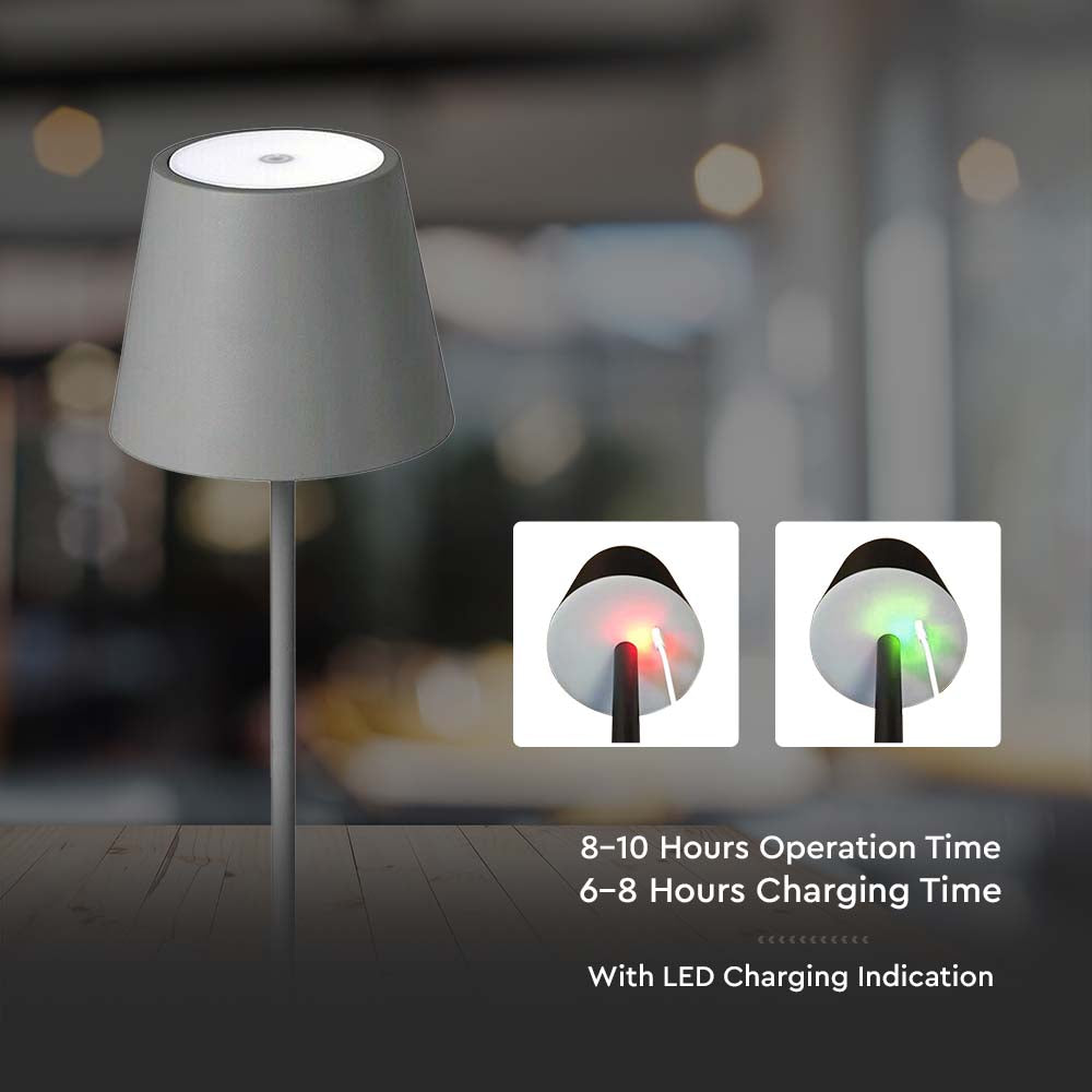 3W Lampka nocna LED zasilana bateryjnie / Ściemnianie przez dotyk / Barwa: 3000K / Obudowa: Szara