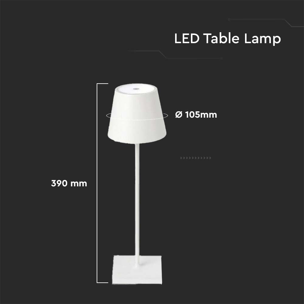 3W Lampka nocna LED zasilana bateryjnie / Ściemnianie przez dotyk / Barwa: 3000K / Obudowa: Biała