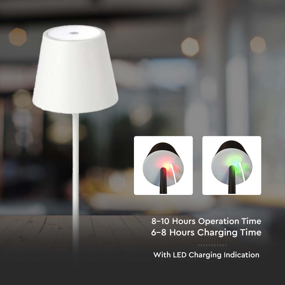 3W Lampka nocna LED zasilana bateryjnie / Ściemnianie przez dotyk / Barwa: 3000K / Obudowa: Biała