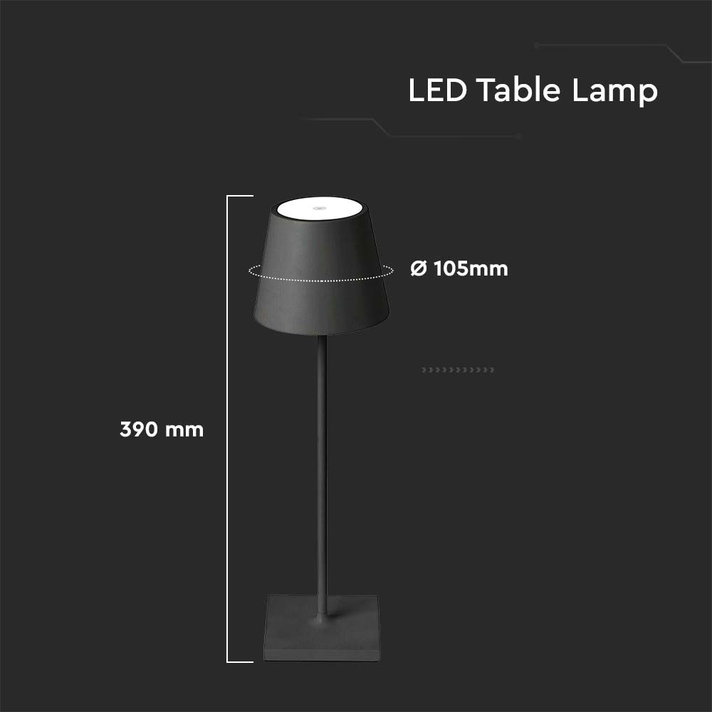 3W Lampka nocna LED zasilana bateryjnie / Ściemnianie przez dotyk / Barwa: 3000K / Obudowa: Czarna