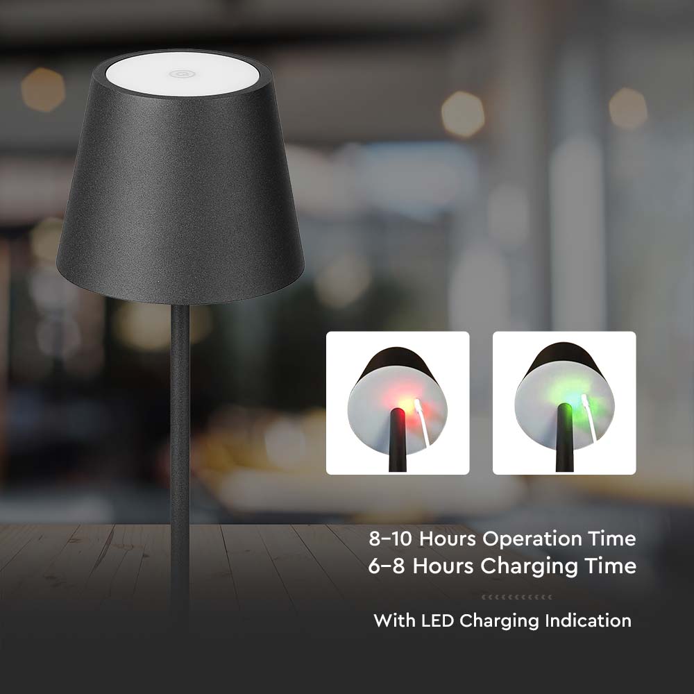 3W Lampka nocna LED zasilana bateryjnie / Ściemnianie przez dotyk / Barwa: 3000K / Obudowa: Czarna