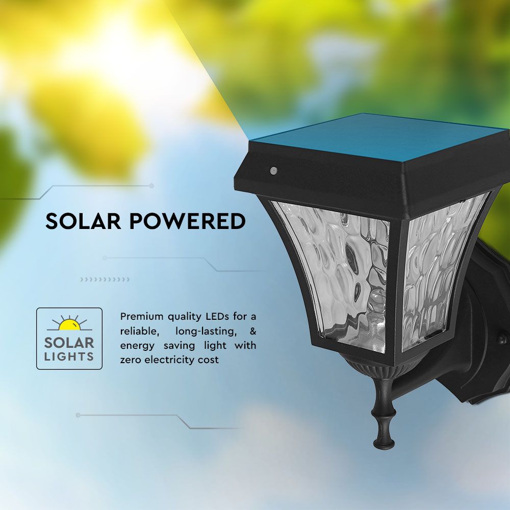 Solarny kinkiet ogrodowy / Kierunek oprawy: Góra / Obudowa: Czarna / Barwa:3w1/ IP65 /