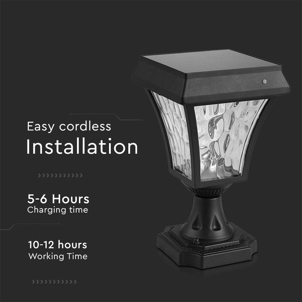 Solarna lampa stojąca ogrodowa / Wysokość: 250 mm / Obudowa: Czarna / Barwa:3w1 / IP65 /