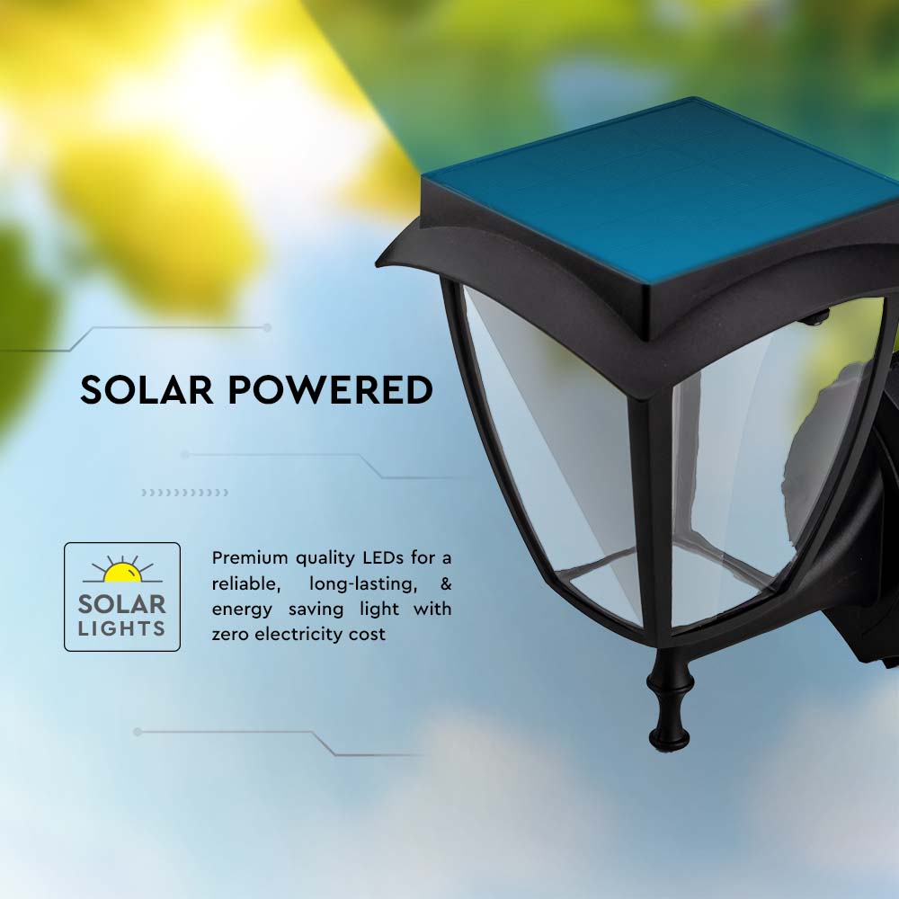 Solarny kinkiet ogrodowy / Kierunek oprawy: Góra / Obudowa: Czarna / Barwa:3000K+6000K / IP65 /