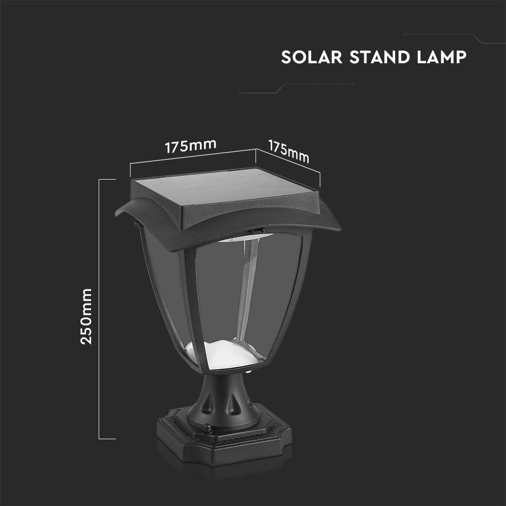 Solarna lampa stojąca ogrodowa / Wysokość: 250 mm / Obudowa: Czarna / Barwa:3000K+6000K / IP65 /