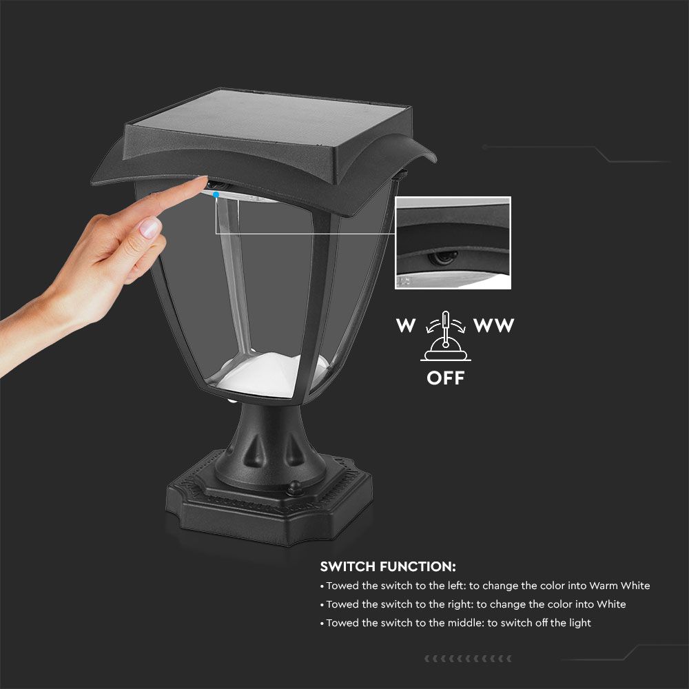 Solarna lampa stojąca ogrodowa / Wysokość: 250 mm / Obudowa: Czarna / Barwa:3000K+6000K / IP65 /